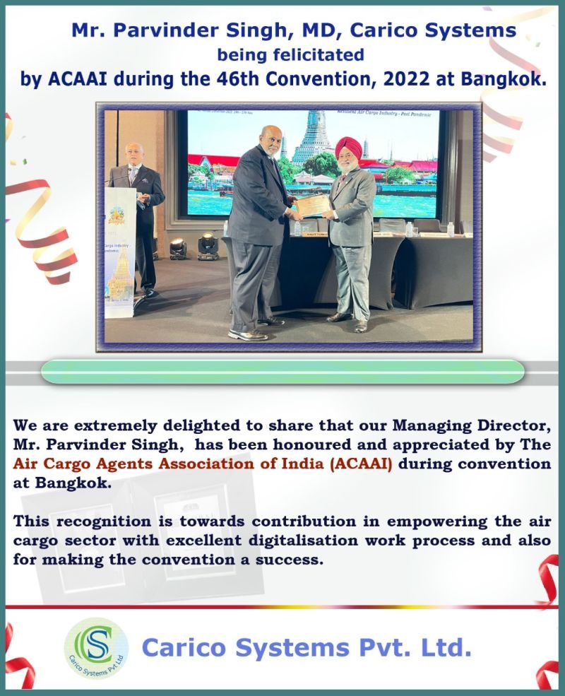 hansinfomatic1's tweet photo. We are highly delighted to share that our Managing Director, Mr. Parvinder Singh, has been honored and appreciated by The Air Cargo Agents Association of India (ACAAI) during the 46th Annual convention in Bangkok. https://t.co/tO6gDSzgUJ