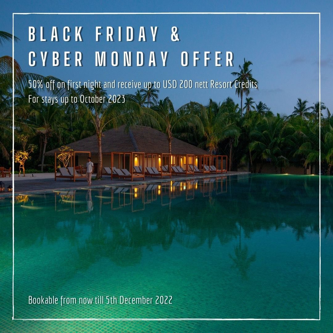 Book now &amp; save more with our #BlackFriday &amp; #CyberMonday special offer.

✅ 50% off on first night
✅ Daily breakfast
✅ Complimentary Round Trip Transfers
✅ Up to USD 200 nett Resort Credit

Valid for stays up to October 2023.

#theresidencemaldives #CenizaroHotelsandResorts