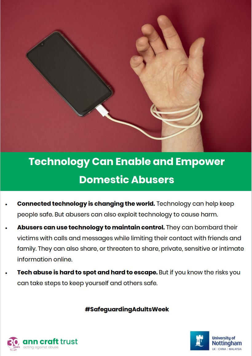 SomersetSAB's tweet photo. Tech abuse is hard to spot and hard to escape.

But if you know the risks, you can take steps to keep yourself and others safe.

#SafeguardingAdultsWeek https://t.co/D81h5jvf87