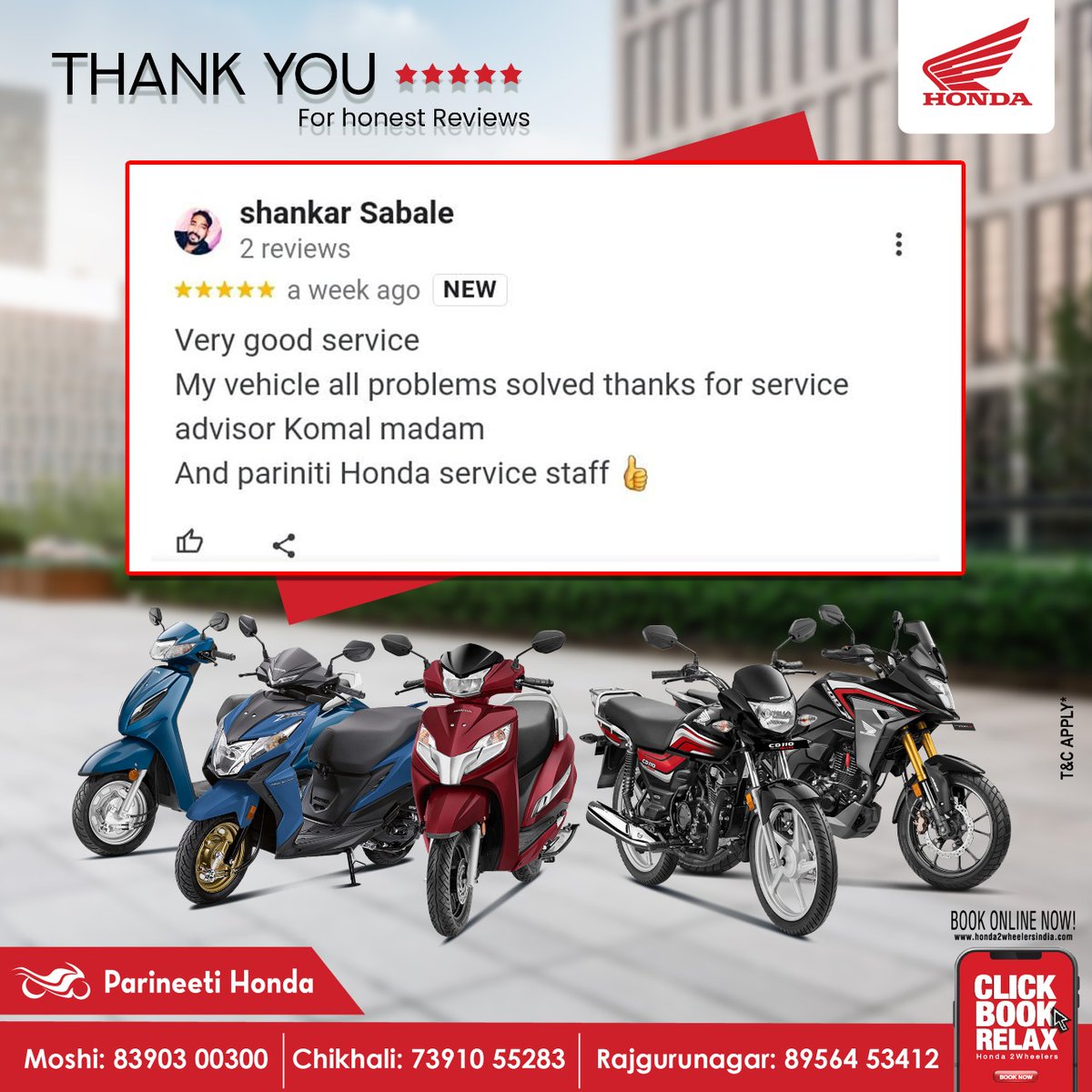 ParineetiH's tweet photo. "Thank You So Much For 5 Star Rating &amp; Honest Review"

📧 Email Id: sales@kothariautowings.com
#Parineetihonda #Honda #Honda2wheel #pune #Moshi #Chikhali #rajgurunagar #allnewbike #automatic #hondalife #hondamo #digitalmeter #review #5starrating #happycustomer #googlereview https://t.co/DtYfSQ5KTM