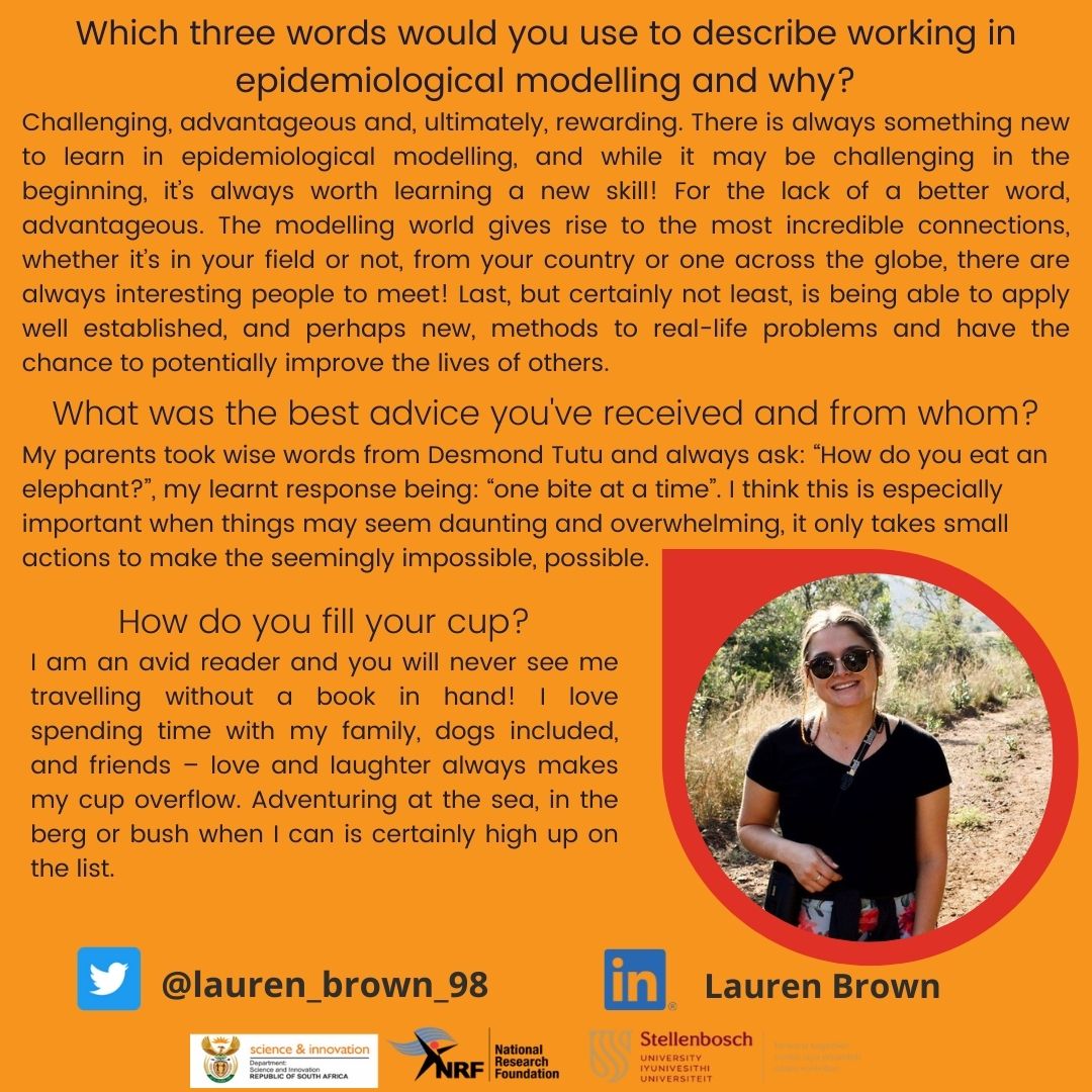 Lauren is a dynamical and driven farm girl that hails from KwaZulu-Natal. Meet our outstanding MSc student! #MeetSACEMAteam #SACEMA