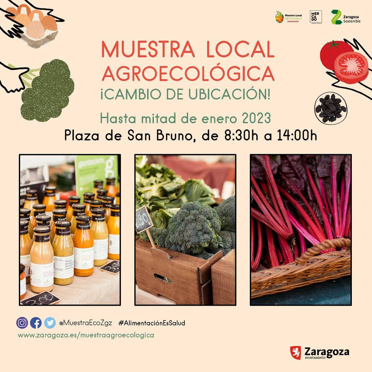 Mañana sábado vuelve la #Muestra #Agroecológica con los productos #agroecologicos y de #proximidad  🍎🥬🍪🥕🥔 
🧐 ‼️ESTAMOS EN SAN BRUNO‼️
📅 Sábado 26
🕍  Plaza de San Bruno!!!!
⏰ 8:30-14:00
👜 Bolsa o carro
#AlimentacionSostenibleySaludable