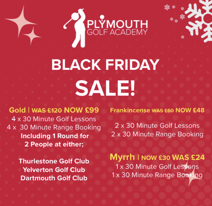 BLACK FRIDAY DEALS!!!

Get up to 20% off our Christmas Coaching Packages

Start: Thursday 24th November - 12pm

Ends: Friday 25th November - Midnight

#BLACKFRIDAY #deals #limitedtime #gifts #golflovers #pag #coaching  #professionalcoaches #golf #drivingrange  #onetoone