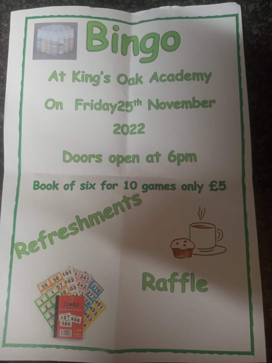 Bingo tonight to help boost the school. <a href="/KingsOak2018/">King’s Oak Academy</a> <a href="/KingsLynnLive/">King's Lynn Live</a> <a href="/DiscKingsLynn/">Discover King's Lynn</a> <a href="/YourLocalPaper/">Your Local Paper</a> <a href="/TheLynnNews/">Lynn News</a>
