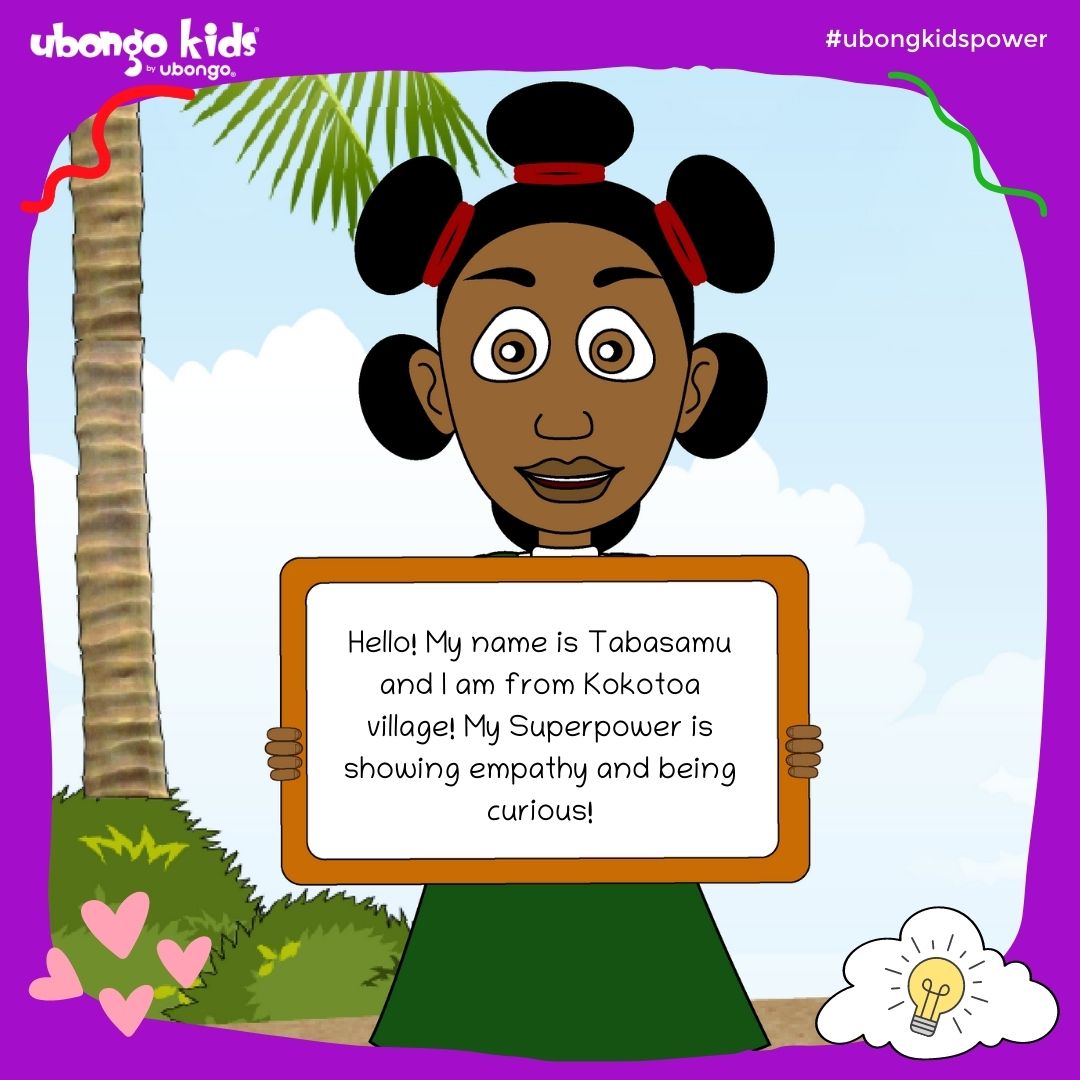 UbongoKids's tweet photo. We've got another awesome friend who's here to share her 𝐒𝐔𝐏𝐄𝐑𝐏𝐎𝐖𝐄𝐑. Meet Tabasamu from Kokotoa village. Her 𝐒𝐔𝐏𝐄𝐑𝐏𝐎𝐖𝐄𝐑 is being 𝐜𝐮𝐫𝐢𝐨𝐮𝐬 and showing 𝐞𝐦𝐩𝐚𝐭𝐡𝐲. 

#ubongokidspower #superpower #mypoweris https://t.co/ydbRTQd0rf