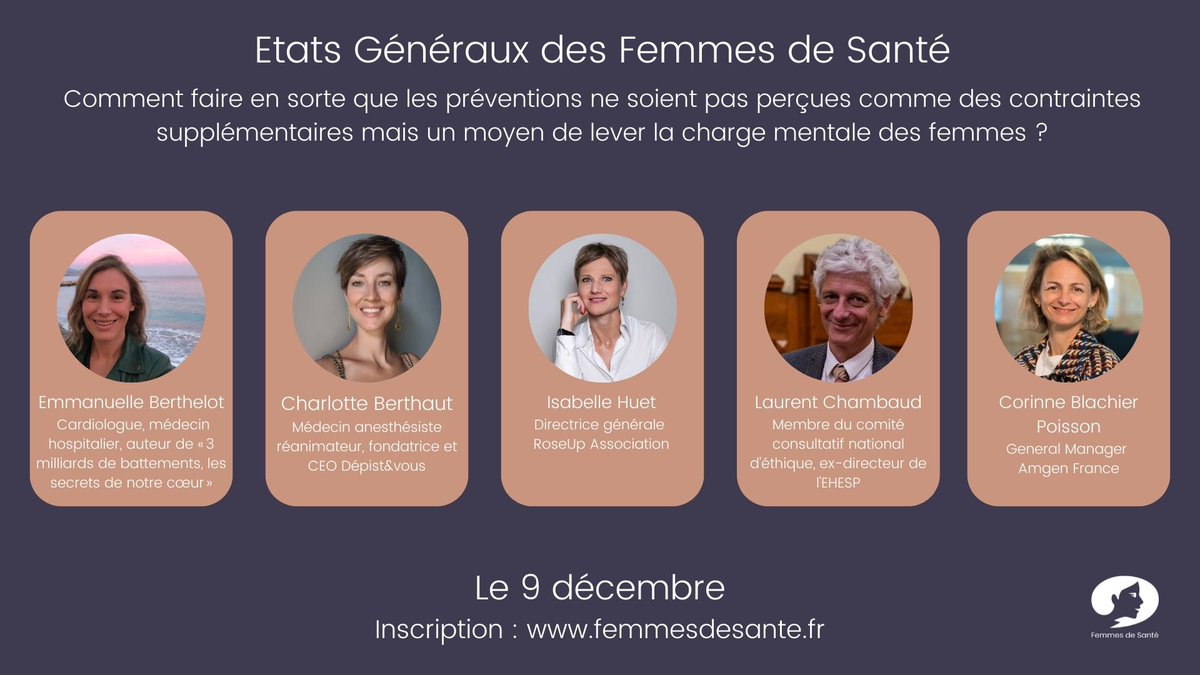 Etats Généraux des #femmesdesante

Comment faire en sorte que les préventions ne soient pas perçues comme des contraintes supplémentaires mais un moyen de lever la charge mentale des #femmes ?

📅 Le 9 décembre
📍A paris ou en visioconférence
 👉 lnkd.in/eRA46K_u
