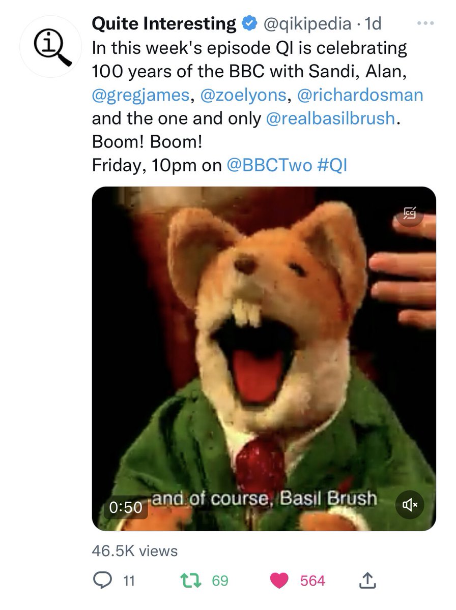 realbasilbrush's tweet photo. CRIKEY It’s a busy day for me today, my Charity Christmas single Boom! Boom! It’s Christmas Again is released on @iTunes, Windsor ‘Sleeping Beauty’ Panto starts @TheatreWindsor &amp; I’m on QI tonight at 10pm!! @qikipedia BOOM! BOOM! https://t.co/SiOgTwY6HA