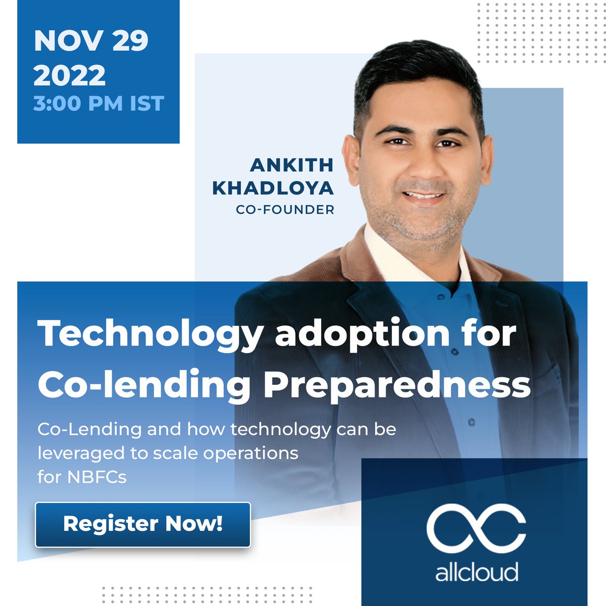 Allcloudhyd's tweet photo. Attend this free Webinar, Where we bring to you insights on Co-lending and the technology that is required.

Register now: https://t.co/eZwDQXfRDy

#colending #webinar #AllCloud #UnifiedLendingTechnology https://t.co/0bwkM2Apiz