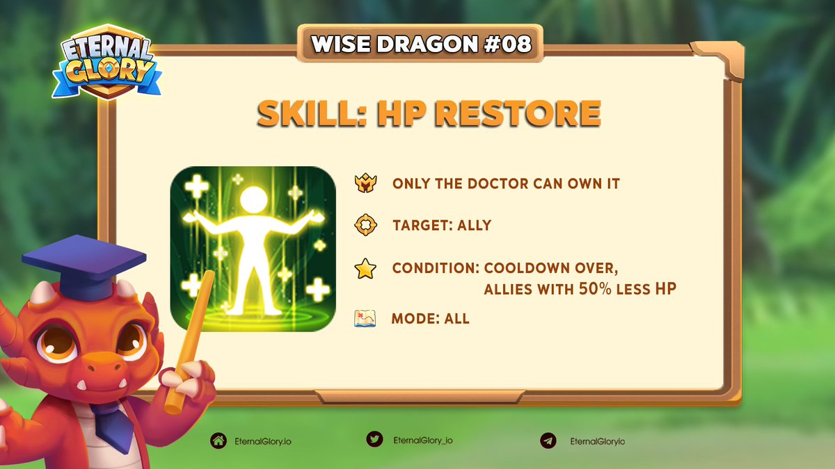 Welcome back warriors to Prof. Dragon!🎓

👨🏻‍⚕️ HP Restore skill is a special skill not everyone has, only the Doctor can own it.

It allows them to help other nearby heroes recover a significant amount of health💪🏻
 
🔥This skill has a global range in Chest hunt mode.

#WiseDragon