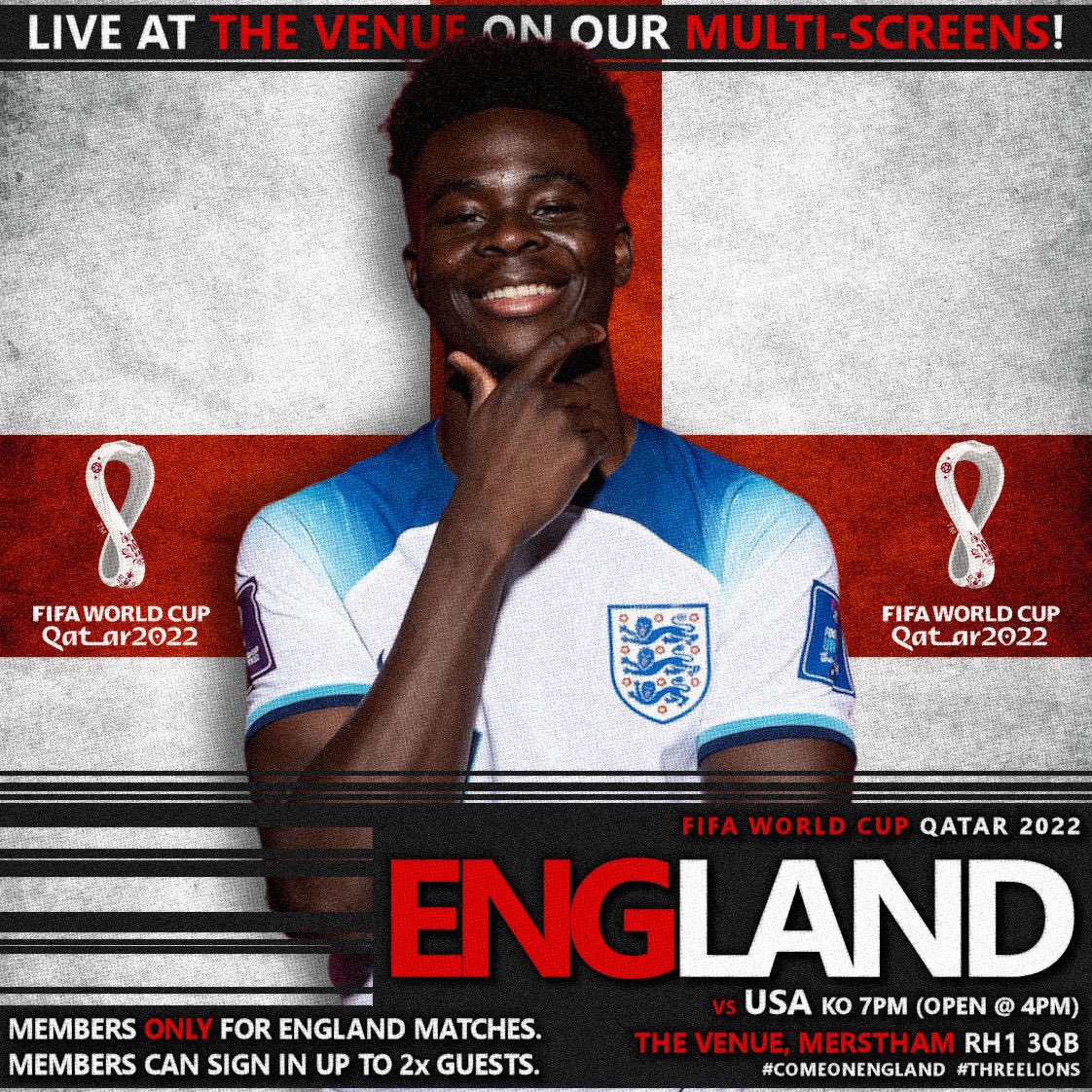 The Venue (Merstham) (@venuemerstham) on Twitter photo COME ON ENGLAND!! ๐ฆ๐ฆ๐ฆ
Join us for England ๐ USA this evening. Doors open @ 4pm.
Curry & Rice available for ยฃ5 (first come, first served. Cash/Card accepted).
Bring cash for Golden Goal.
Members ONLY for England matches. Members can sign in up to 2x guests.
See you soon! ๐ด๓ ง๓ ข๓ ฅ๓ ฎ๓ ง๓ ฟ COME ON ENGLAND!! ๐ฆ๐ฆ๐ฆ
Join us for England ๐ USA this evening. Doors open @ 4pm.
Curry & Rice available for ยฃ5 (first come, first served. Cash/Card accepted).
Bring cash for Golden Goal.
Members ONLY for England matches. Members can sign in up to 2x guests.
See you soon! ๐ด๓ ง๓ ข๓ ฅ๓ ฎ๓ ง๓ ฟ