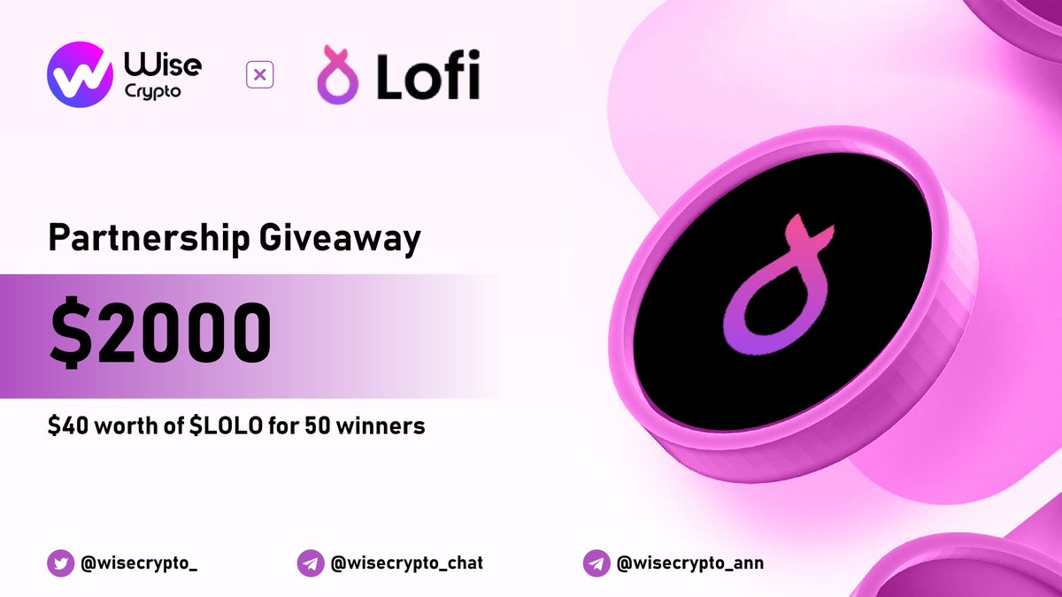 🥳 Wise Crypto X Lofi Giveaway

🏆Prize Pool - $2,000

To Enter
✅ Follow <a href="/WiseCrypto_/">Wise Crypto</a> &amp; <a href="/Lofiweb3/">Lovechain | A Web3 Platform (Love to Earn)</a>
✅ RT &amp; Tag Friends
✅ Complete task on t.cwallet.com/0wzuC

#Airdrop #LOLO #LOFI #Giveaway #IDO #Crypto #NFT