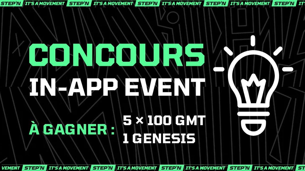 bagetkingstepn's tweet photo. 🎉 CONCOURS - IN-APP EVENT IDEAS 💡

➡️ Commente avec une idée d'event in-app

➡️ Les 5 meilleurs events gagnent  100 $GMT chacun

➡️ Si une idée est retenue par la Team, son auteur gagne UNE GENESIS

🗓 Date limite : 29 novembre

#STEPN https://t.co/Tk1xxFJ8Py