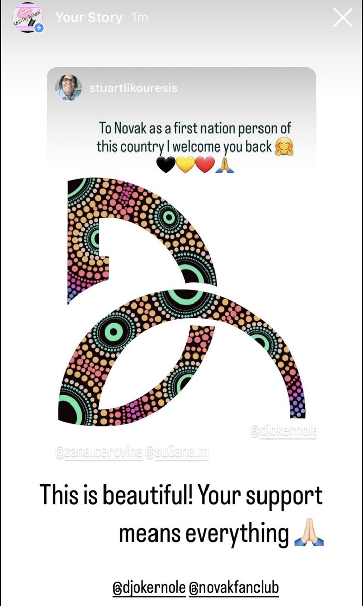su3ana's tweet image. The first nations people welcoming @DjokerNole via instagram. I just love this design and can’t wait to wear it at the @AustralianOpen ❤️ instagram.com/stories/su3ana… #FirstNations #NOVAKDJOKOVIC #IndigenousPeople