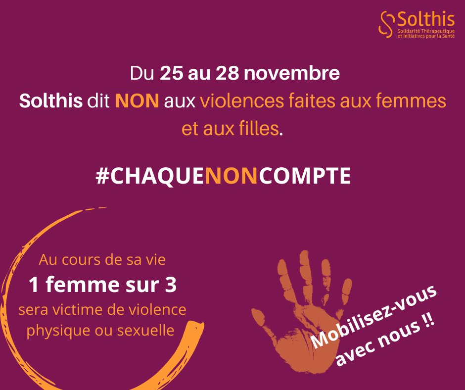 NGOSolthis's tweet photo. #violencesfaitesauxfemmes
📅25/11, journée internationale de lutte contre les violences faites aux femmes.
Solthis se mobilise : #CHAQUENONCOMPTE
❗Au cours de sa vie, 1 femme sur 3 sera victime de violence physique ou sexuelle.
👊Ensemble, disons NON ! Mobilisez-vous avec nous ! https://t.co/0L3KDZg5cQ