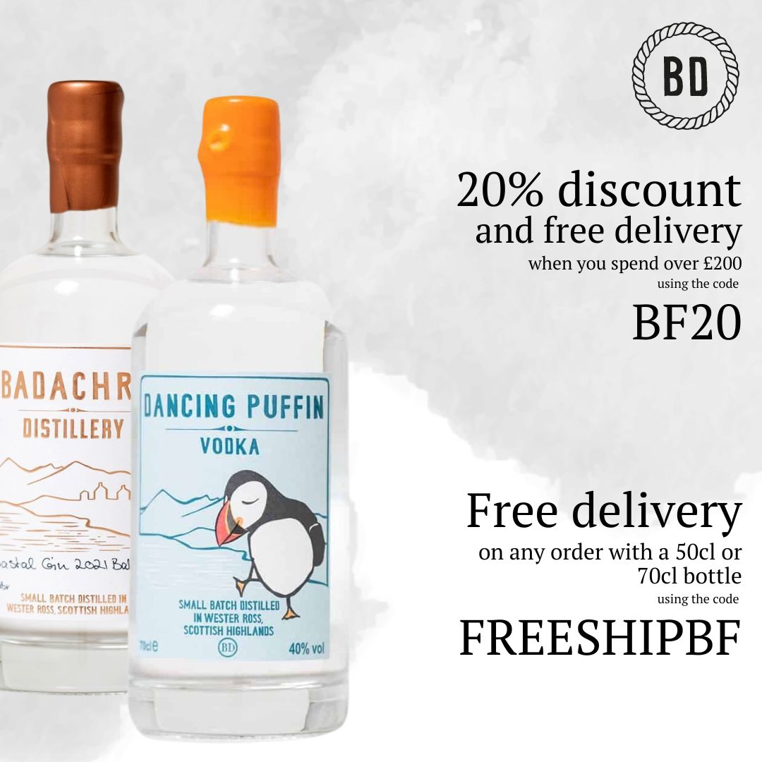 We’ve got quite the treat for you this #BlackFriday… TWO special offers! 🥳🎉

✨ Get 20% discount and free delivery when you spend over £200 using the code BF20
✨ Free delivery on any order with a 50cl or 70cl bottle using the code FREESHIPBF

badachrodistillery.com
