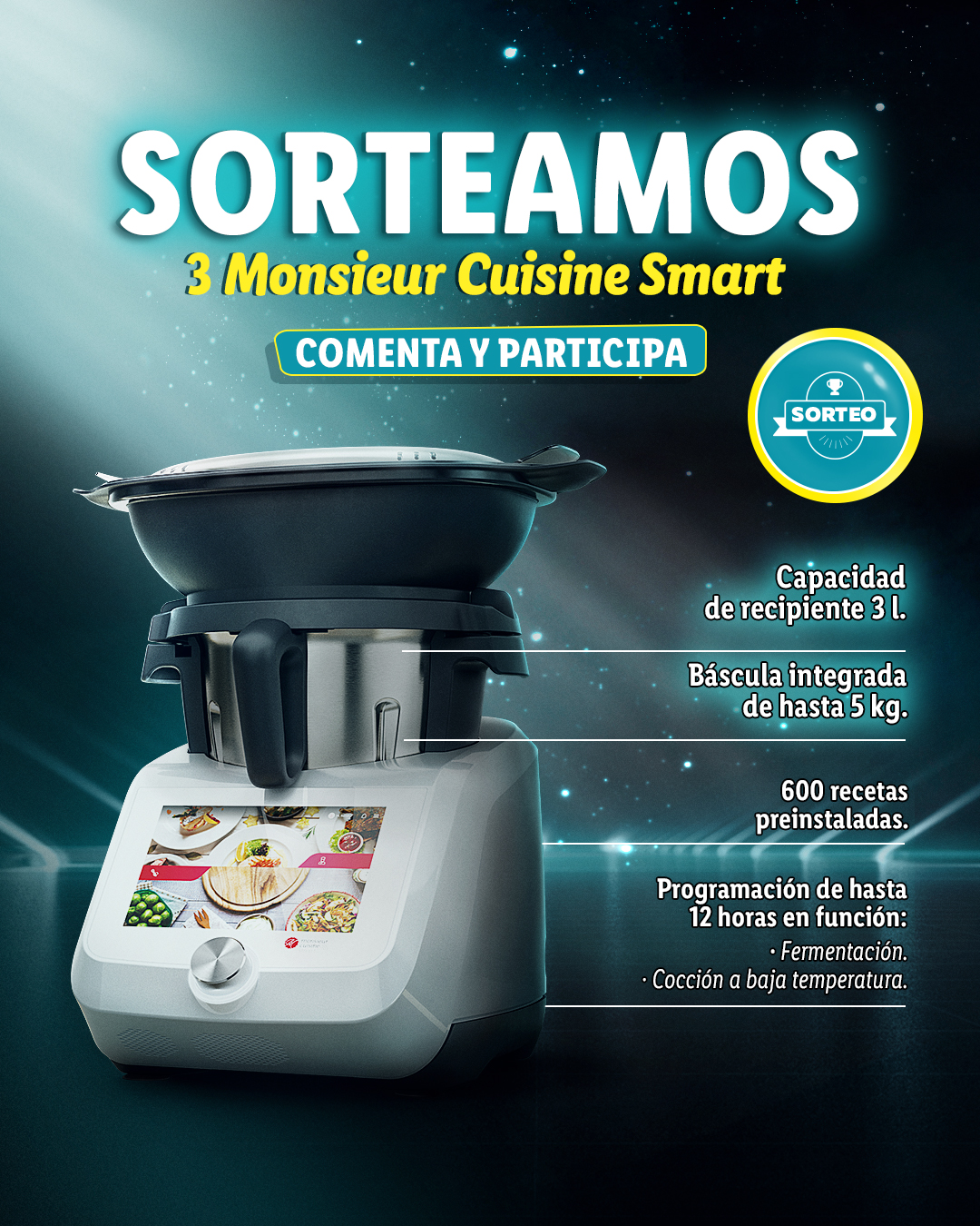 Lidl España on X: ⭐ SORTEAMOS 3 MONSIEUR CUISINE SMART ⭐ Para celebrar que  estará a la venta el 03/12 😏 Participar es muy fácil 👇🏼 ✓ Sigue a  @lidlespana 🔄 Haz