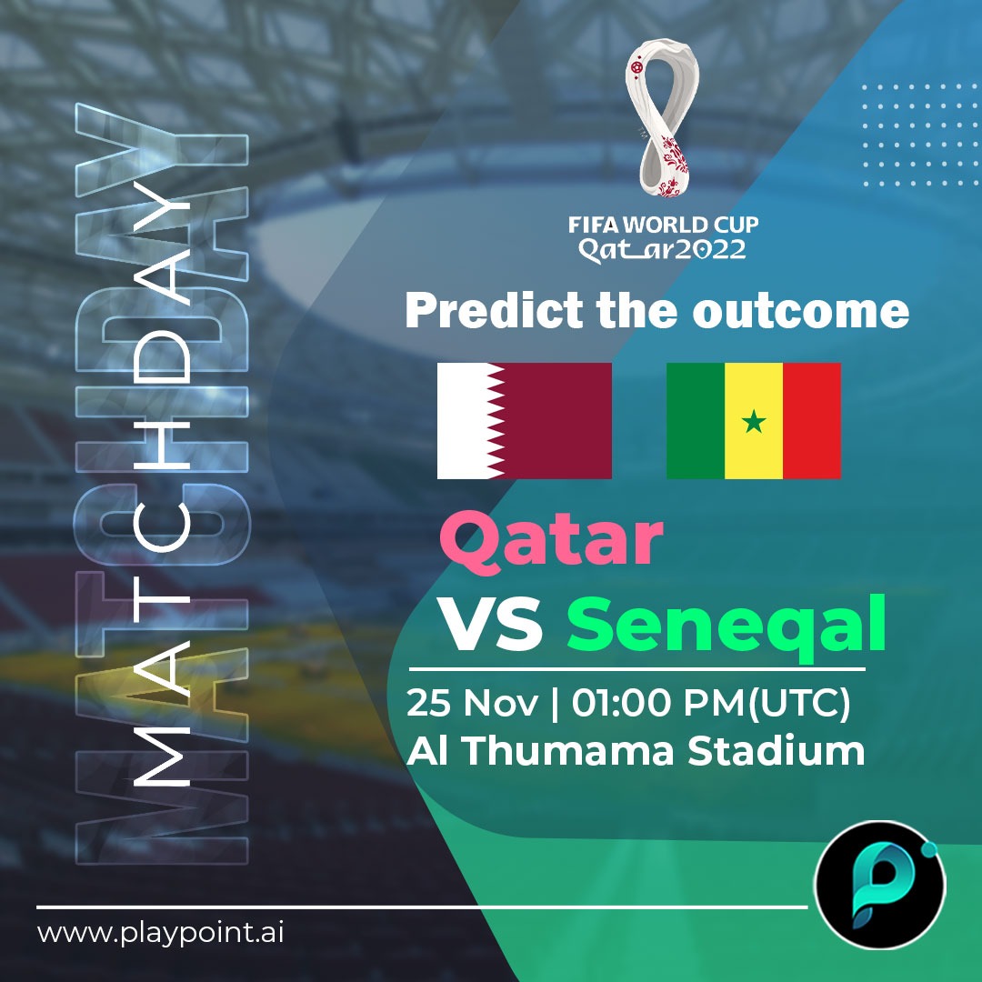 Playpoint Prediction Quiz!

Login to v1.playpoint.ai &amp; answer the questionnaires.

Answers after the game starts are not valid.

#Arbitrum #Playpoint #PPTT #P2E #Airdrop #ContestAlert #P2Egaming #PlayToEarn #TokenSale #Qatar2022  #FIFAWorldCup #qatarvssenegal