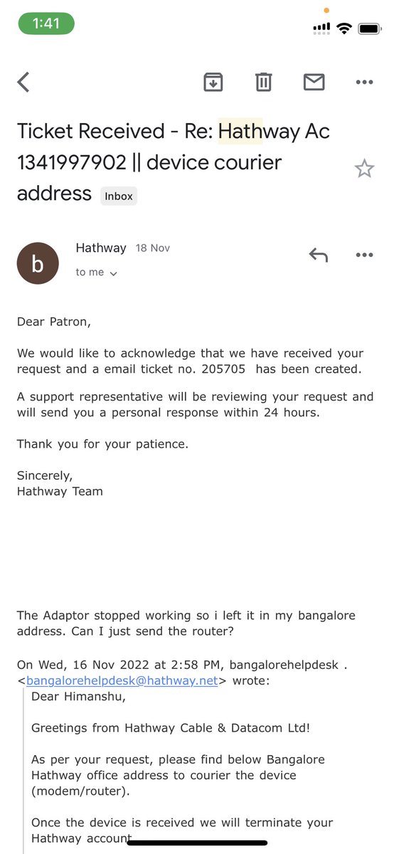 ohm_nom's tweet photo. @HathwayBrdband There is no update from your team since 18 nov. And i am getting messages for penalty. I won’t be giving any penalty as I am not at fault. Provide me the payment link and ill give the broadband cost. No penalty!! https://t.co/SX5W1xdwHj