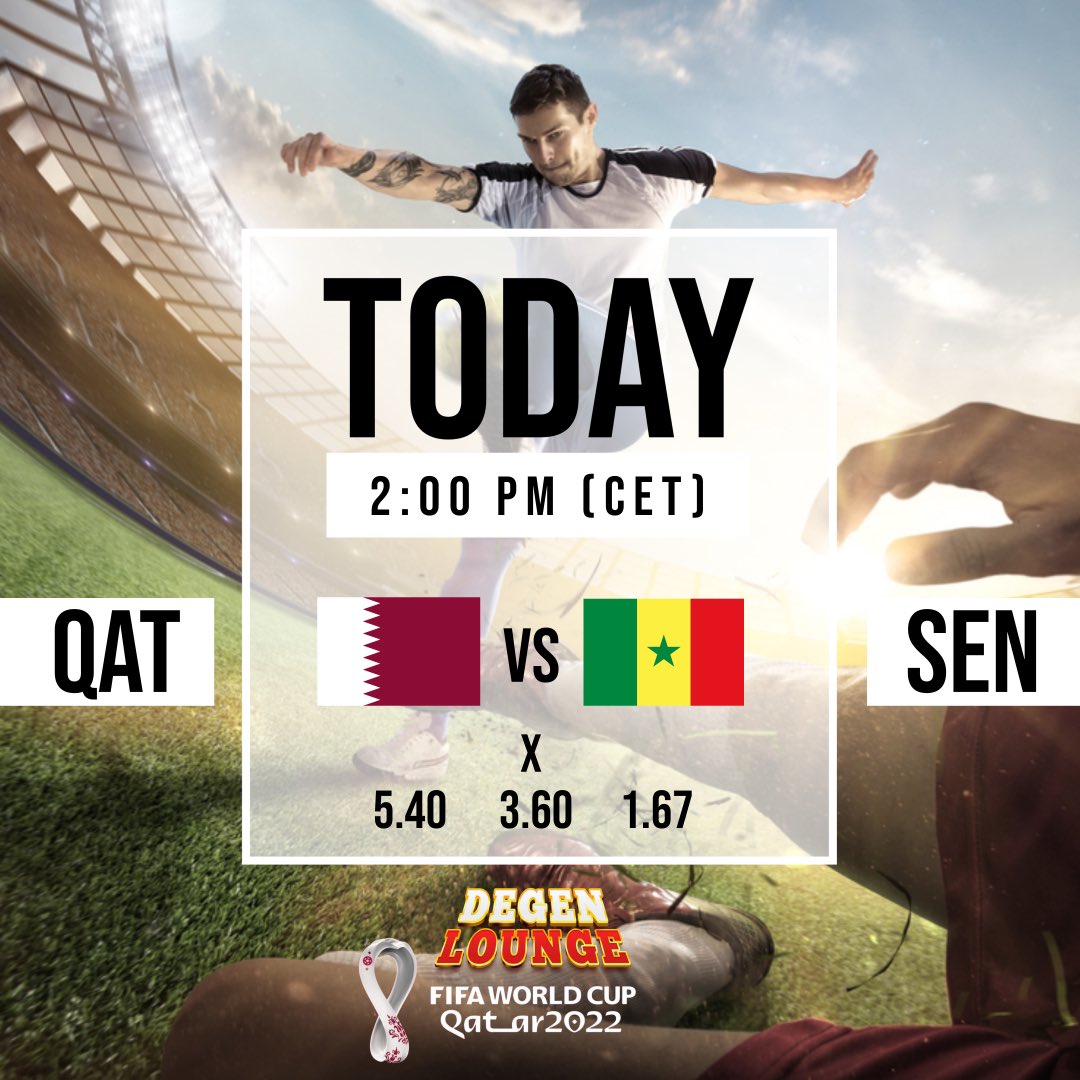 CairoFinance's tweet photo. #WM2022 

#qatar x #senegal 

What do you think? 

Bet every game on #degenlounge 

https://t.co/3yDRErmQ9r https://t.co/jBKIYQEEV8