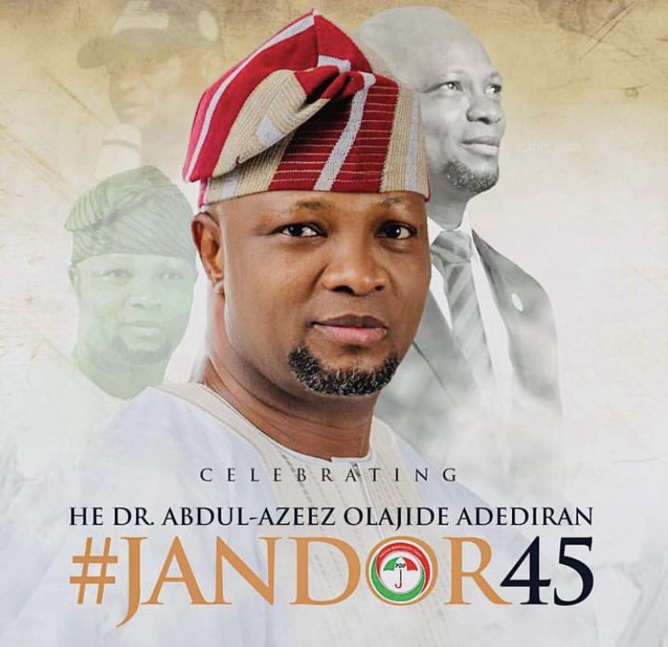 PrattTunde's tweet photo. Today I celebrate my very own Governor, a great leader and mentor worthy of emulation. Happy birthday to His Excellency, Dr. Abdul-Azeez Olajide Adediran. @officialjandor 

#JandorForGovernor #JafunEko  #PowerToThePeople #PDP #2023ElectionsLoading #CampaignSeason #Jandor https://t.co/Cpgfb1vV1S