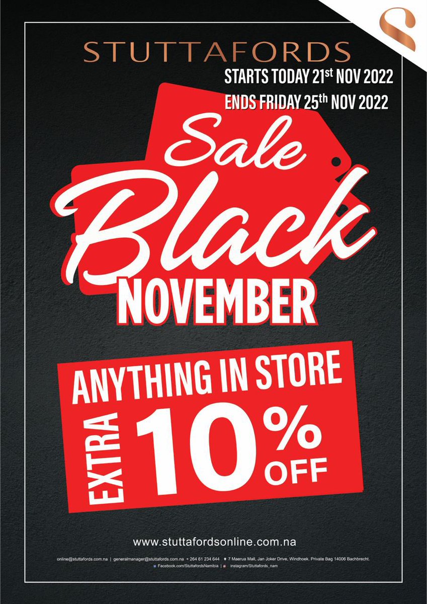 ExitRockaz's tweet photo. Buy @stuttafords Today #stuttafordsnamibia Is Giving 30%OFF #Oshikombo30 #SolidCountDown https://t.co/ImWEDdD9Ey