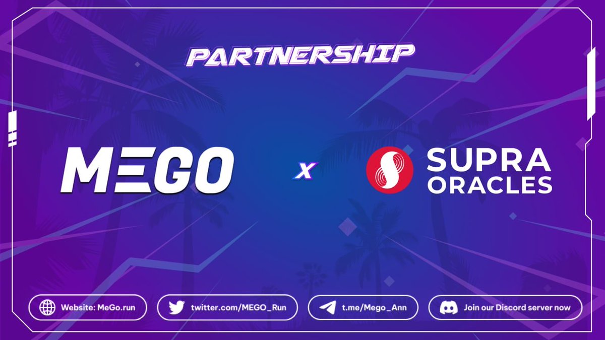 🔊 Strategic Partnership: <a href="/Mego/">Meg</a> x <a href="/SupraOracles/">now @SUPRA_Labs</a> 

🤳 Supra Oracles offers next-generation cross-chain oracle solutions for SMC and #blockchain apps, allowing for better, faster, more accurate, and more secure off-chain data.

🍁 Follow us on: t.me/MEGO_Ann/87

#Partnership