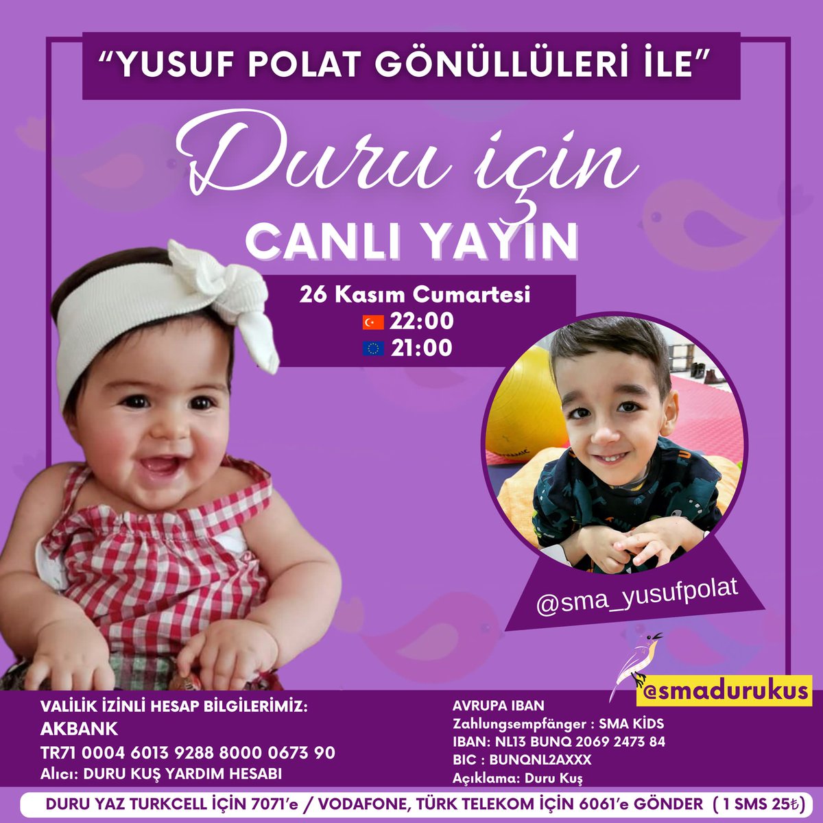 Merhaba sevgili ailem😇
Yarın akşam Duru kardeşim için yapacağımız yayınımıza desteklerinizi bekliyorum.Bana olduğunuz gibi ona da destek olur musunuz?🙏
#Durununkanadıol #KadinaSiddeteHayir #Konyadakatliamvar #GulumsetenKasim kedi #yasakelmaözürdile #JinJiyanAzadi #BlackFriday