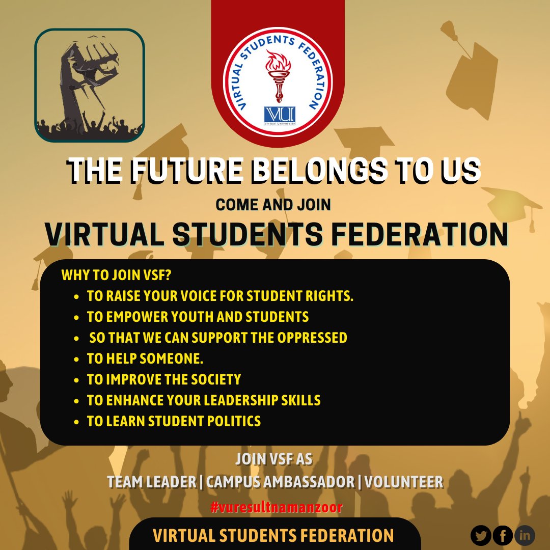 virtualstdntfed's tweet photo. The Future Belongs to us, come and join VSF for Students' Rights, Youth empowerment, and Student politics.
For online membership click on given link and fill out the membership form.
https://t.co/6oNbVDLb5X
#StudentsSolidarityMarch2022 
#vuresultnamanzoor 
 #nnbanstudentsunion https://t.co/0ZRNOBEbtk