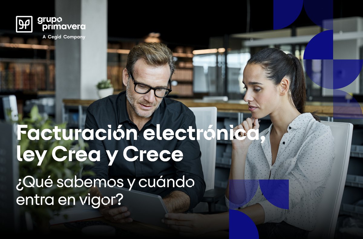 GrupoPrimavera_'s tweet image. En @GrupoPrimavera_ , A Cegid Company, ya estamos preparados para la nueva ley “Crea y Crece”.
Todas las soluciones del Grupo que ofrecen #facturaciónelectrónica, la tienen implantada desde hace algunos años. 
Te contamos qué es en este post.
#leycreaycrece