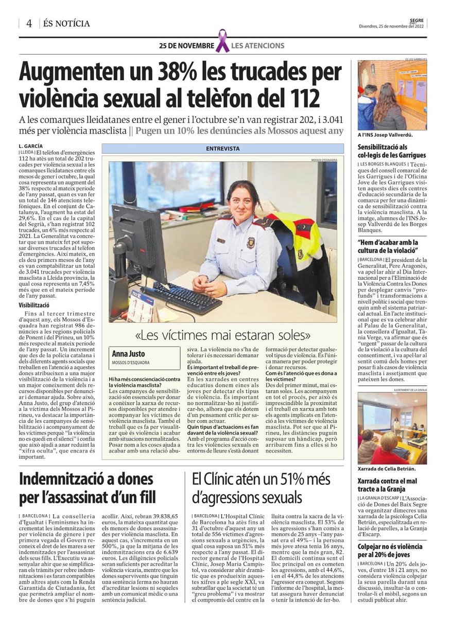 Per una societat més justa i més igualitària. Treballem per eradicar les violències masclistes #25N <a href="/SEGREcom/">SEGRE</a> <a href="/mossos/">Mossos</a>