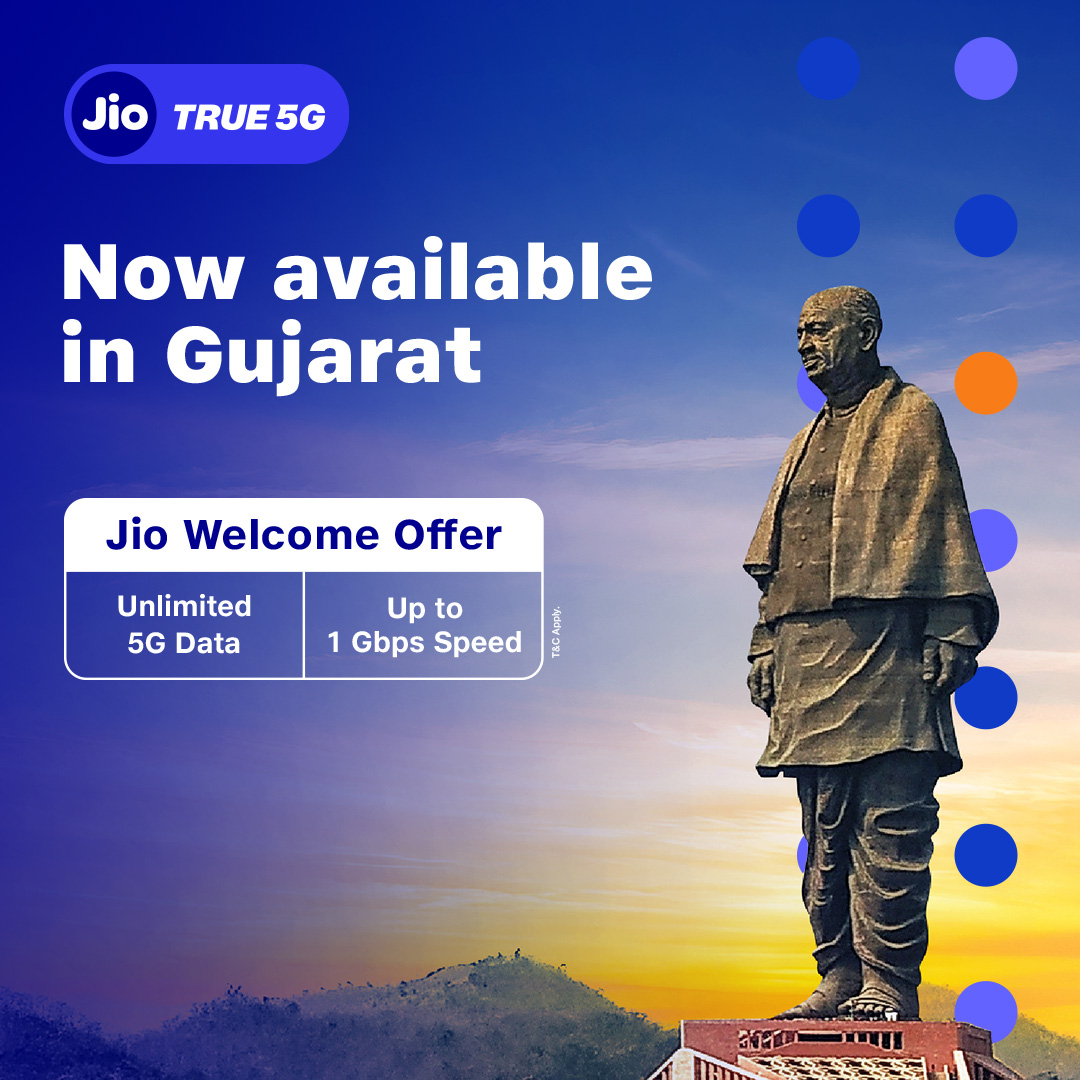 Welcoming Gujarat on #JioTrue5G 🎉

#Gujarat #True5G #JioTrue5GWelcomeOffer