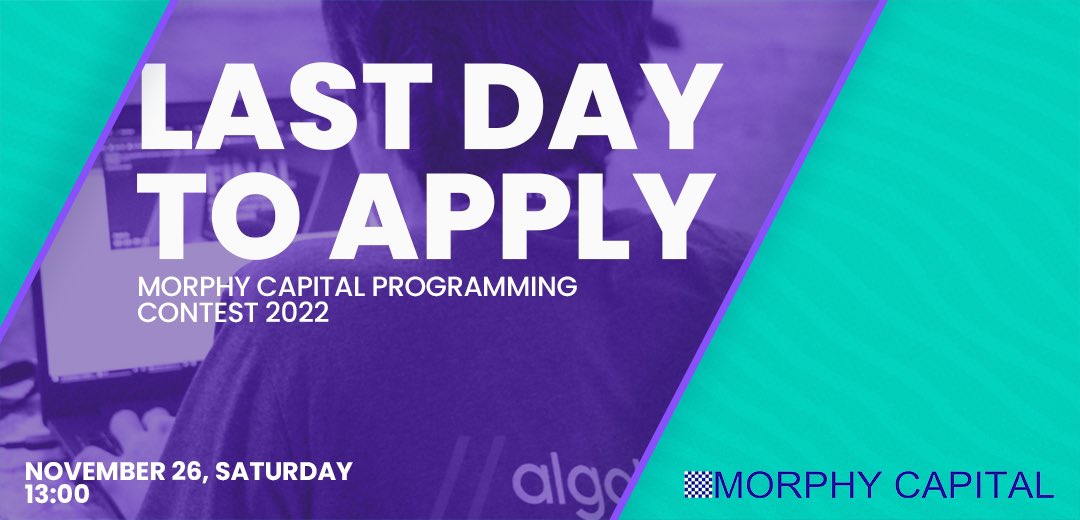 algoleague's tweet image. Haven’t applied for Morphy Capital Programming Contest yet? 
Today is the last day to apply! 🗓

🔍Check out the link. algoleague.com/contest/morphy…

*The contest is open to everyone. 

#algoleague #morphycapital #competewithme