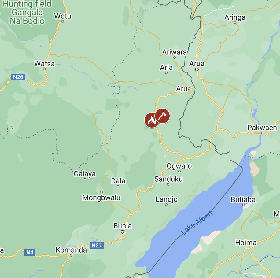 KivuSecurity's tweet photo. On November 18th, the village of #Walla (#Mahagi territory, #Ituri) was completely burned down by militiamen, leaving at least 9 dead. #CODECO are suspected. The cause is believed to be the arrest the day before of two young Lendu by the members of the #Zairois group #DRC https://t.co/anZJntekZ2