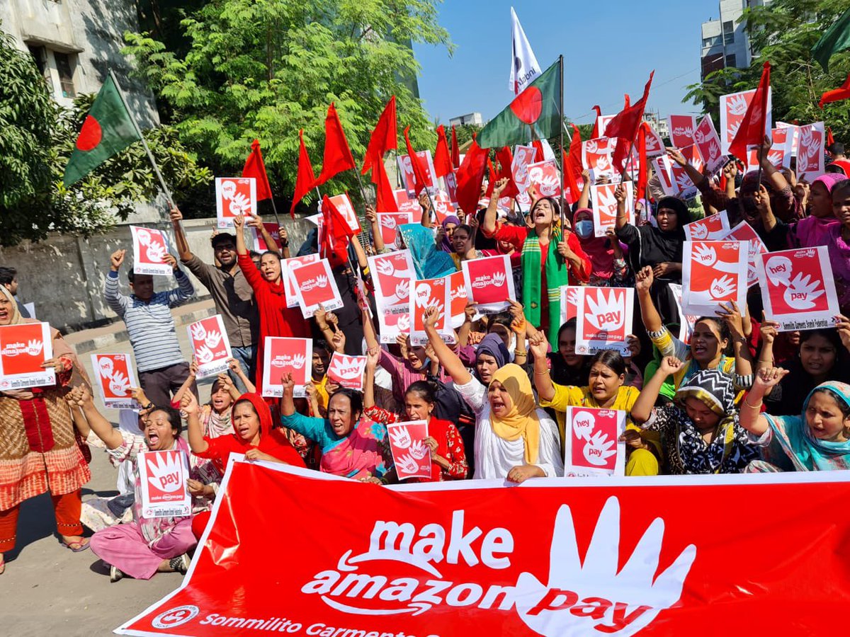 NazmaAkter73's tweet photo. Today, 25th November 2022,Black Friday,  SGSF on behalf of readymade garments workers are calling for organisations, TU and govt from all over the world to stand and protest against Amazon, to #makeamazonpay. @IndustriALL_GU @ituc @ProgIntl https://t.co/CbB8caCYwS