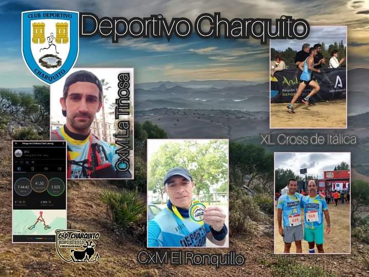CD_Charquito's tweet photo. 🔵🟡 No se nos olvidan las carreras del fin de semana. Rubén, Óscar y Ale Casado estuvieron es el mítico Cross de Itálica, en su 40⁰ edición. Antonio nos muestra su medalla de la CxM de El Ronquillo. Y Guille se marcó 41 km en la CxM La Tiñosa.¡Enhorabuena compañeros! 🟡 https://t.co/wL3ToLf1Dy