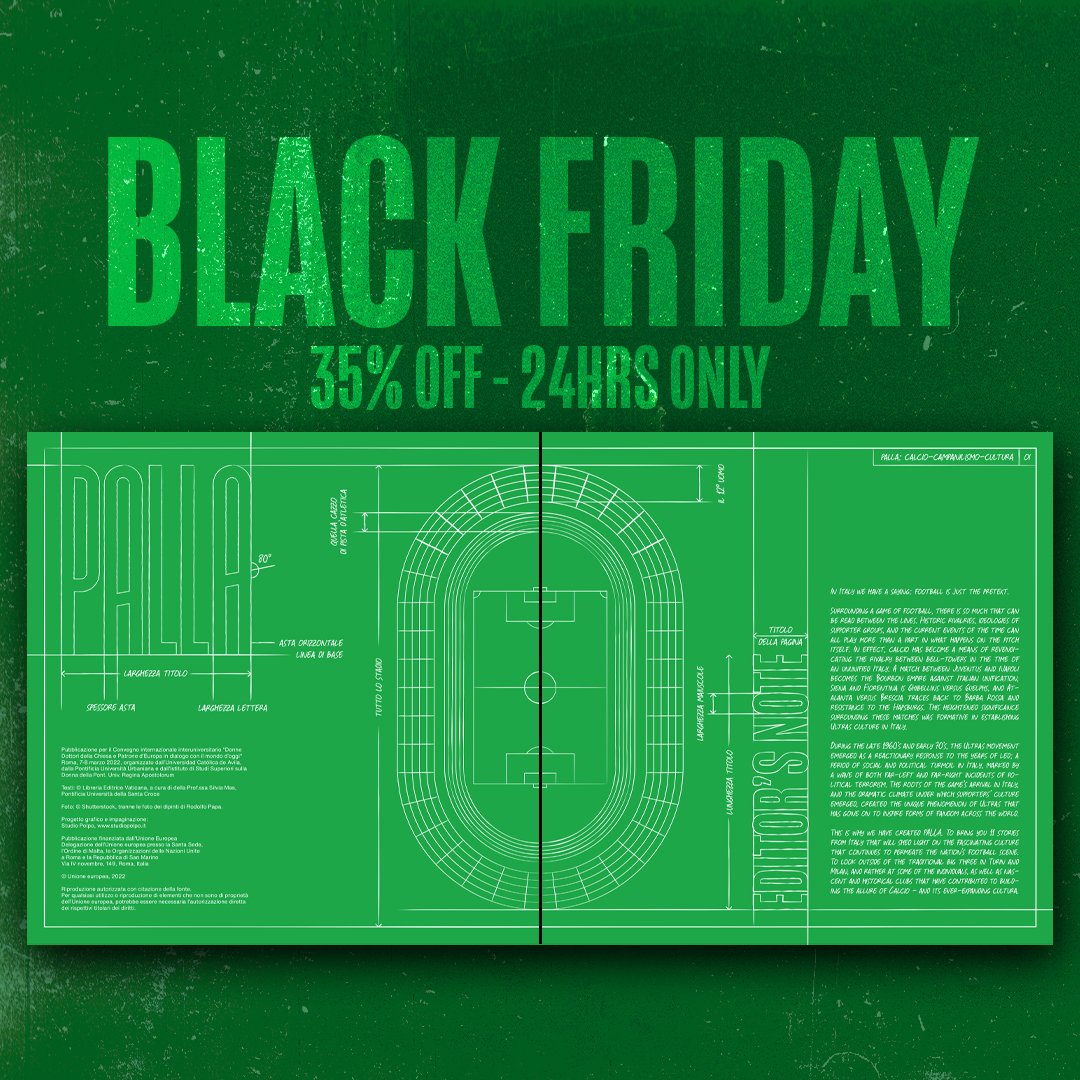 We want as many of you to read PALLA as possible so we’re letting it go on the cheap. For 24 hours get the book for 35% off. It's 135 pages of beautiful artistry, photography and text all about the Italian football culture you love.
pallamag.com