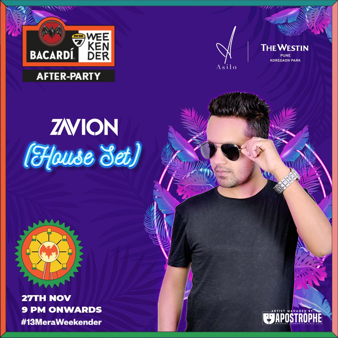 Big brother <a href="/ZavionOfficial/">Zavion</a> throwing in a house set at the cities loveliest property #Asilo at the <a href="/westinpune/">The Westin Pune Koregaon Park</a> this Sunday for the <a href="/NH7/">NH7 Weekender</a>  #AfterParty 7:00 pm onwards. 
#Pune  Join us for a solid Sunday evening, see you on the dance floor! 
.
#apostrophe_group_india