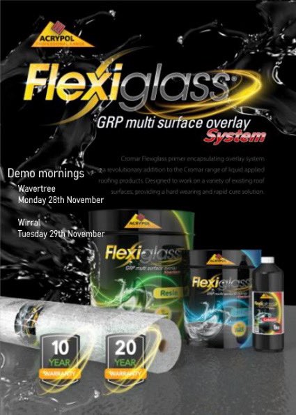 🚨DEMO MORNING🚨

Come on down to Chestnut to see <a href="/CromarProducts/">Cromar Building Products</a> #FlexiGlass in action!

🗓 Monday 28th November  📍Wavertree

🗓 Tuesday 29th November  📍 Wirral

#Liverpool #Wirral #Building #Builders #Merchant #Roofing #GRP #FlatRoof #DemoDay #DemoMorning