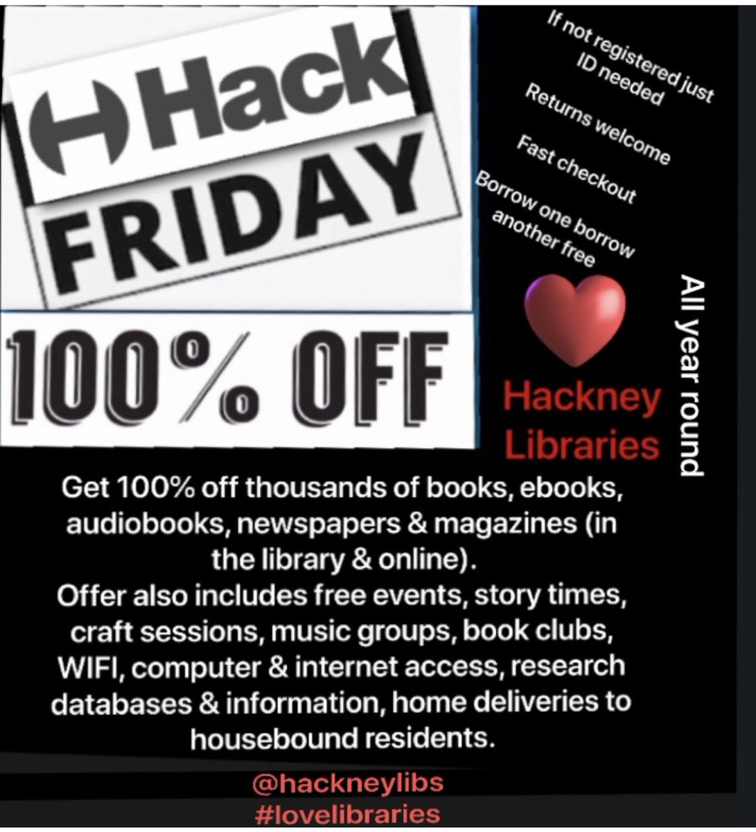 One of my previous creations in another life….
Hack Friday 😂 and a plug for #homevisitlibraries 
#BlackFriday #libraries #lovelibraries @hackneylibs @mayorofhackney