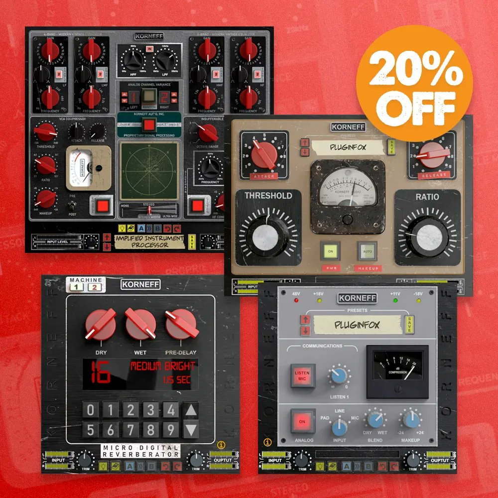 pluginfox's tweet photo. Korneff Audio Black Friday Sale π
Save 20% thru November 30th
Buy here: https://t.co/ELlz01Gpbm
@korneffaudio #korneff #korneffaudio #pluginfox #plugindeals #pluginsales #dtm #plugins #vstplugins #pawnshopcomp #amplifiedinstrumentprocessor #talkbacklimiter https://t.co/YADIIQAchI