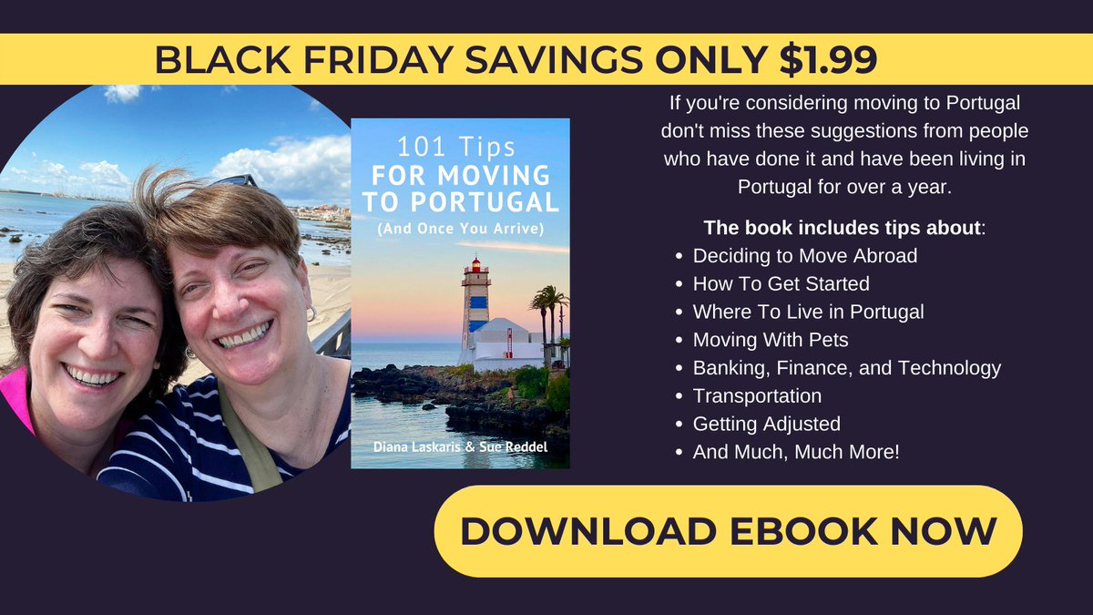 BLACK FRIDAY SAVINGS: 101 Tips For Moving To Portugal marked down to $1.99. If you're moving to Portugal or have a friend considering moving don't miss this deal! amazon.com/101-Tips-Movin…
#ExpatLife #BlackFriday #BookTwitter 🇵🇹🤑