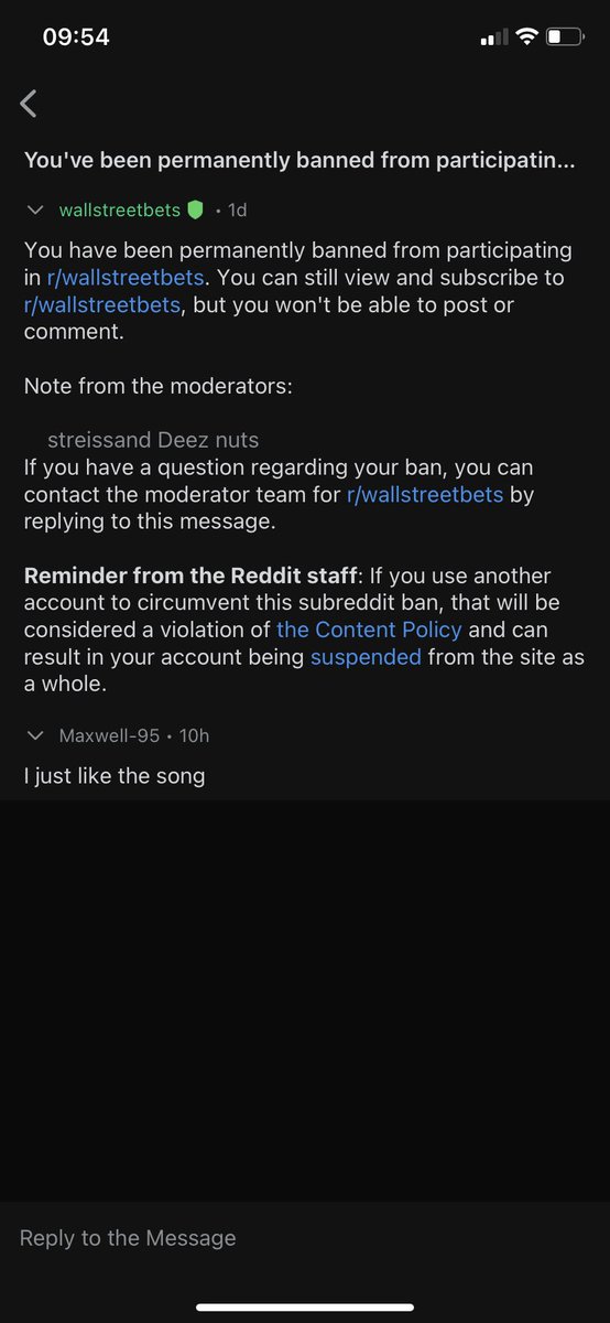 I got permabanned from Wallstreetbets for commenting “Barbara Streisand” #WSB #GME #BarbaraStreisandEffect
<a href="/Official_WSB/">WallStreetBets</a>