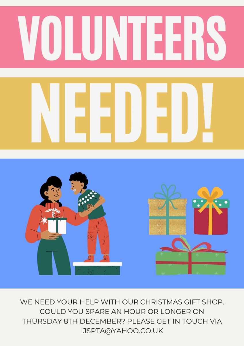 We need your help. Our gift shop needs volunteers to help the children choose their gifts. Can you help on Thursday 8th December? It could be all day, or as little as an hour, all offers of help gratefully received. Please message through here or email us at ijspta@yahoo.co.uk