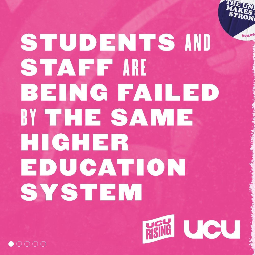 Our students say:

"I first noticed a problem when I realised that my tutor had to mark more than 70 essays by himself. I could see on my feedback that he was doing the marking at 4am."

#ucuRISING #JoinTheStrikePack