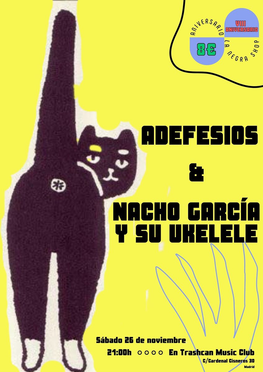 DiscosAlehop's tweet photo. Mañana sábado día 26 gran gala Adefesia junto a Nacho García y su ukelele en el VIII aniversario de La Negra, a partir de las 21h en Trashcan Music Club. https://t.co/EtEXiOcufl