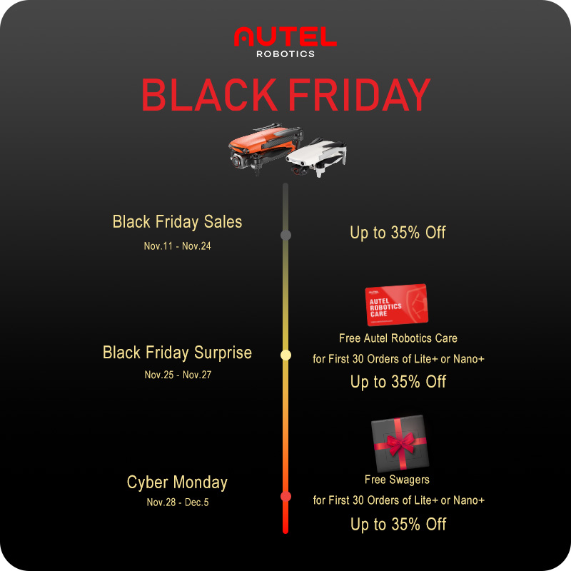 AutelRobotics's tweet photo. Get your BIGGEST DEAL of the year!
Black Friday Offers Live Right Now🎁
Up to 35% Off + Free Autel Care for first 30 orders Nov 25-27!
Codes:
Nano+: BF2022AUTELNANOCARE
Lite+: BF2022AUTELLITECARE
SHOP NOW🛒🏃♀️
https://t.co/zl0nn7k0QR
#BlackFriday #Autelrobotics #auteldrones https://t.co/IQ23umGU2R