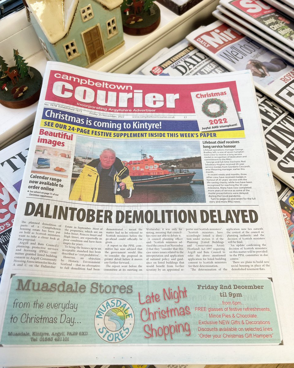 🤩GOOD MORNING MUASDALE…. 
It’s Courier &amp; Squeak Day…. &amp; what’s this on the front page? (Remember is on NEXT Friday)
🤩Hope you’ll have a braw weekend… 
🍜the SOUP today is Chicken Noodle 
#thankyou #muasdale #kintyre #gigha #campbeltown #tarbert