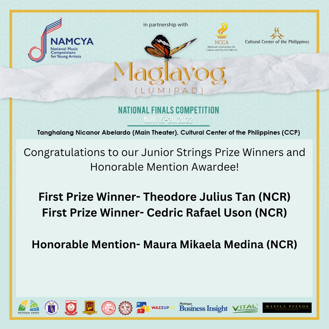 namcyaph's tweet photo. #NAMCYA2022 #galingNAMCYA #GalingMusika #MaglayogLumipad

Junior Strings Winners https://t.co/nHWvLZKUYh