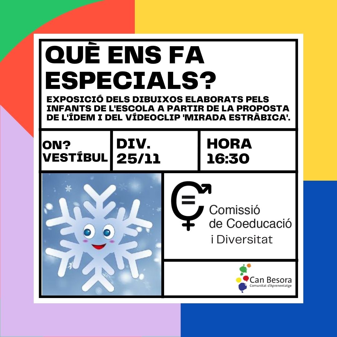 Què ens fa especials? Exposició al vestíbul de l'escola. Us hi esperem! #ComissióCoeducació #ComunitatAprenentatge