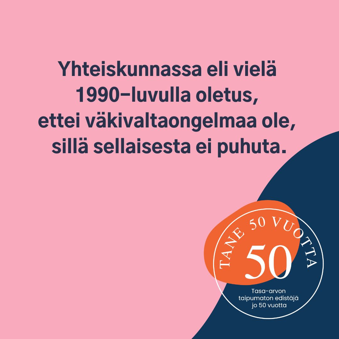 tasaarvoTANE's tweet photo. Tänään vietetään kansainvälistä naisiin kohdistuvan väkivallan vastaista päivää. Tiesitkö, että Taneen perustettiin väkivaltajaosto vuonna 1990? Jaoston keskeinen tehtävä oli väkivaltailmiön nimeäminen ja näkyväksi tekeminen. #TasaArvo #OranssitPäivät #Tane50 https://t.co/uQQr1FMJoo